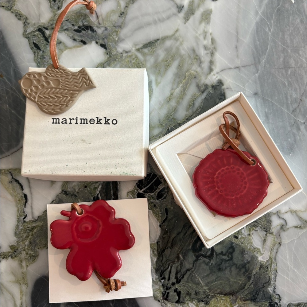 Marimekko Red and Beige Ceramic Ornaments